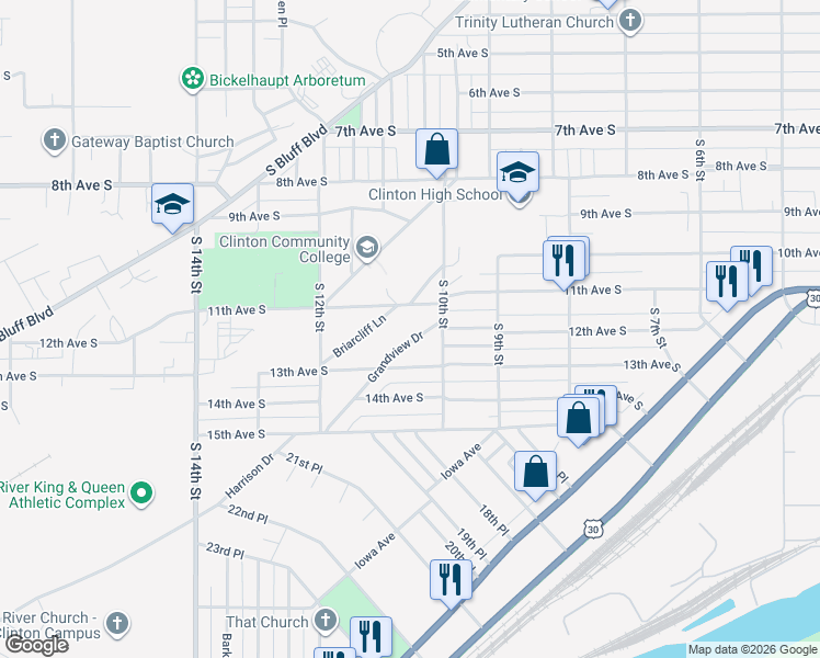 map of restaurants, bars, coffee shops, grocery stores, and more near 1015 11th Avenue South in Clinton