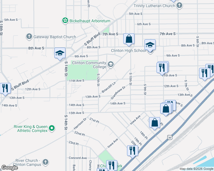 map of restaurants, bars, coffee shops, grocery stores, and more near 1070-1098 11th Avenue South in Clinton