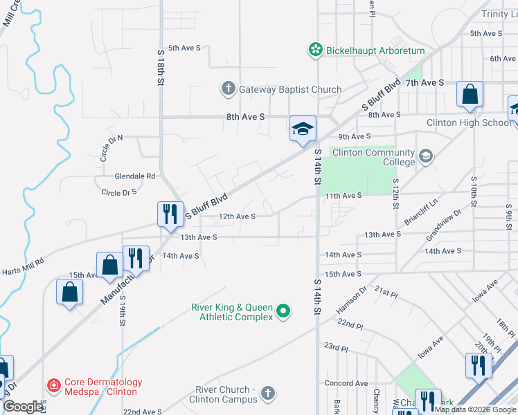 map of restaurants, bars, coffee shops, grocery stores, and more near 1540 12th Avenue South in Clinton