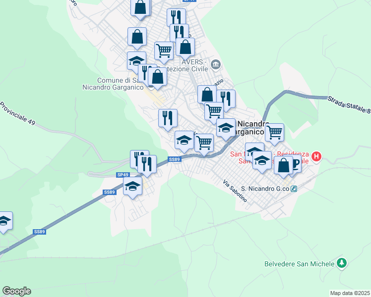 map of restaurants, bars, coffee shops, grocery stores, and more near 26 Vico Vittorio Emanuele II in San Nicandro Garganico