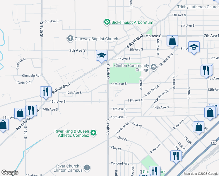 map of restaurants, bars, coffee shops, grocery stores, and more near 1155 14th Avenue Northwest in Clinton