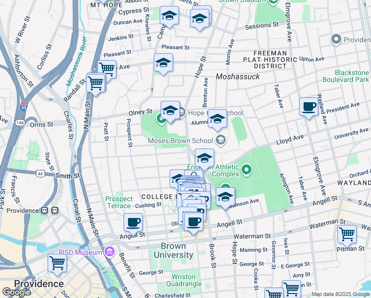 map of restaurants, bars, coffee shops, grocery stores, and more near in Providence