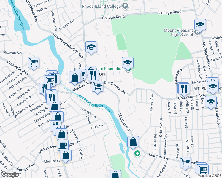 map of restaurants, bars, coffee shops, grocery stores, and more near 1688 Chalkstone Avenue in Providence