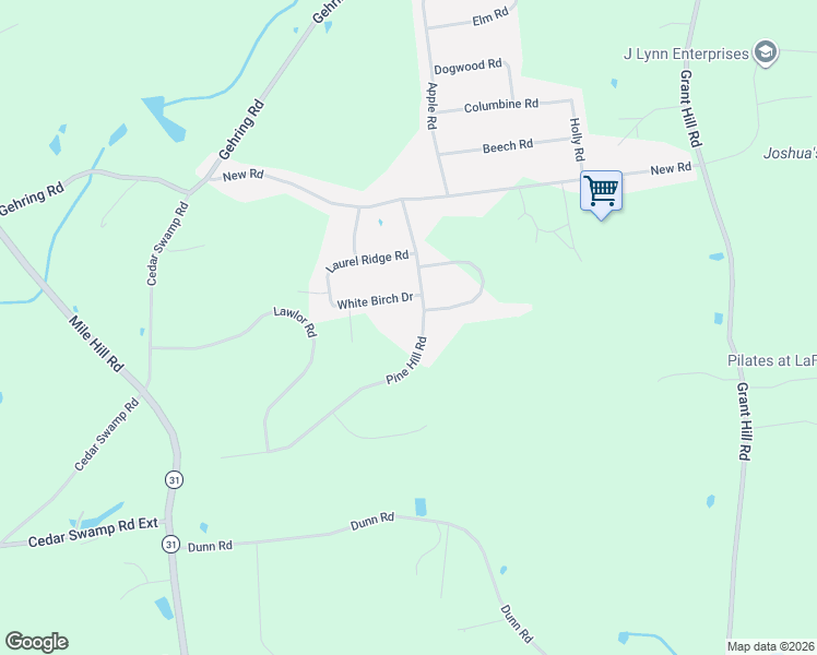 map of restaurants, bars, coffee shops, grocery stores, and more near 17 White Birch Drive in Tolland