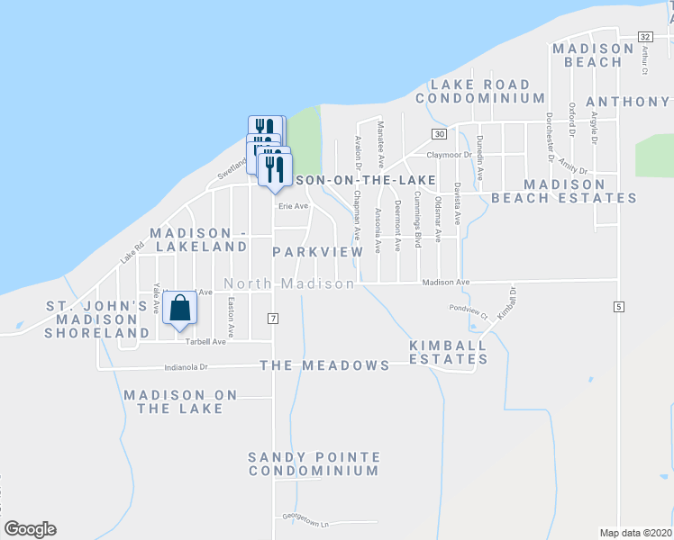 map of restaurants, bars, coffee shops, grocery stores, and more near 1497 Parkview Drive in Madison
