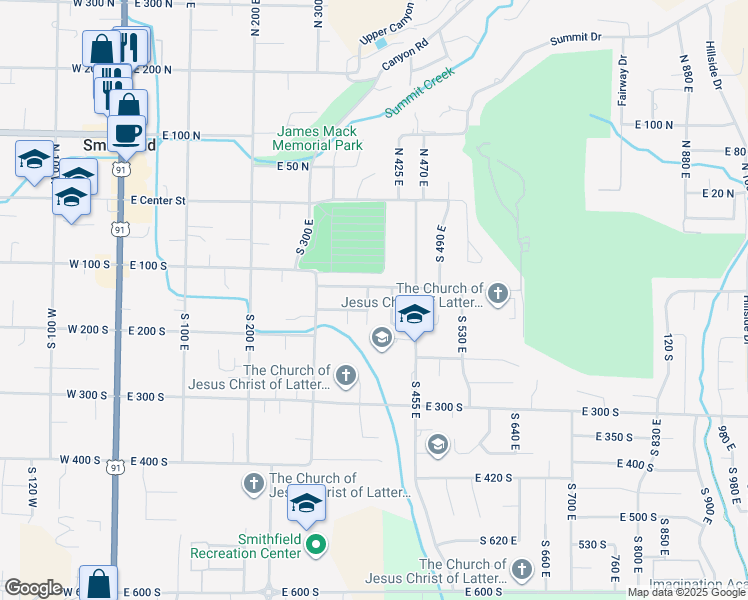 map of restaurants, bars, coffee shops, grocery stores, and more near 78 380 East in Smithfield