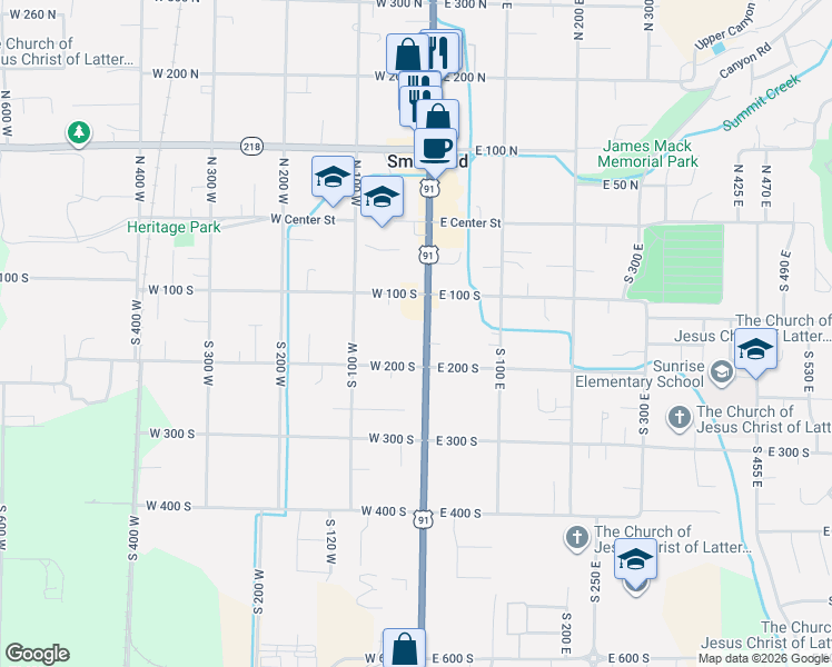 map of restaurants, bars, coffee shops, grocery stores, and more near 163 South Main Street in Smithfield