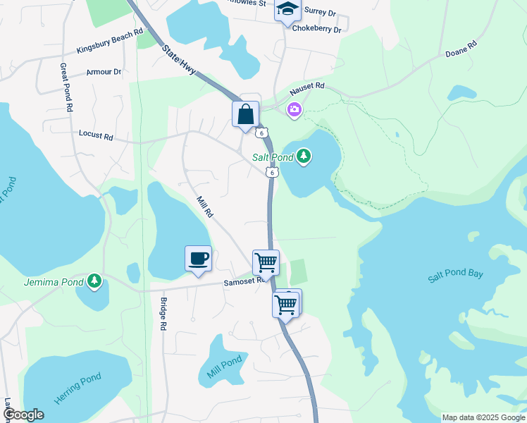 map of restaurants, bars, coffee shops, grocery stores, and more near 2705 Mid-Cape Highway in Eastham
