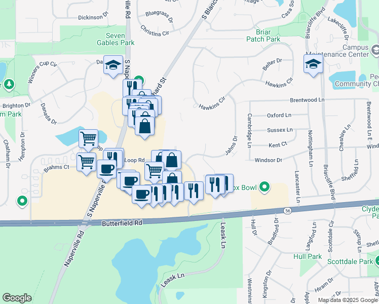 map of restaurants, bars, coffee shops, grocery stores, and more near 84 Sterling Circle in Wheaton