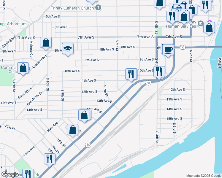 map of restaurants, bars, coffee shops, grocery stores, and more near 618 12th Avenue South in Clinton
