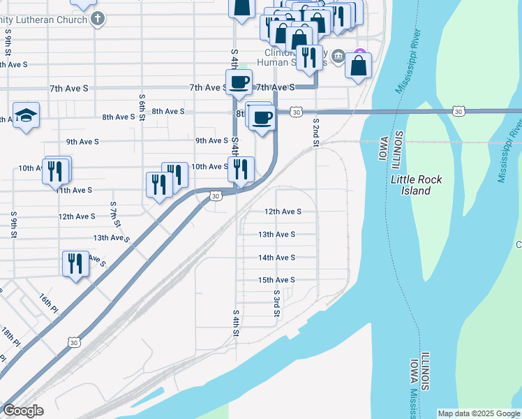map of restaurants, bars, coffee shops, grocery stores, and more near 310 12th Avenue South in Clinton