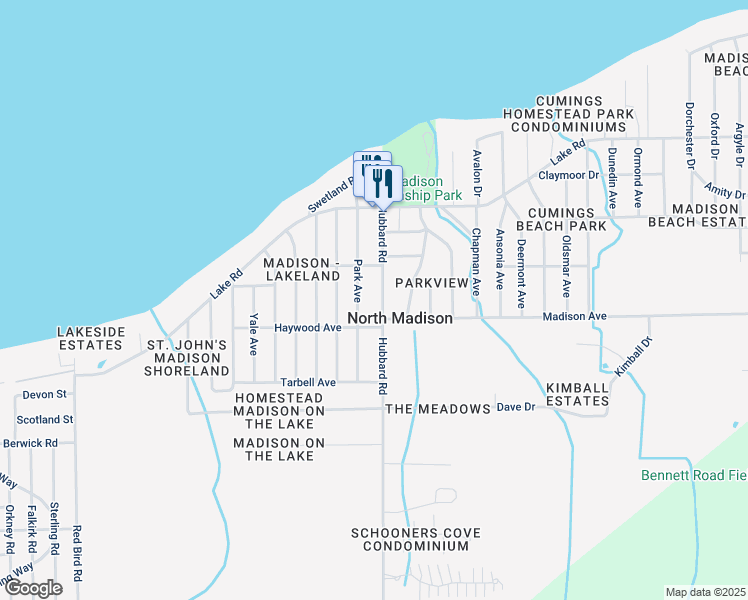 map of restaurants, bars, coffee shops, grocery stores, and more near 1499 Park Avenue in Madison