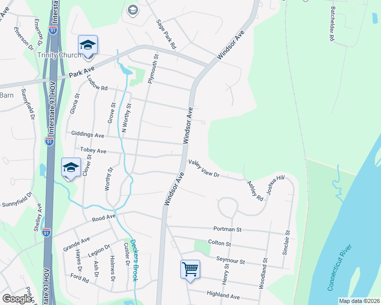 map of restaurants, bars, coffee shops, grocery stores, and more near 982 Windsor Avenue in Windsor