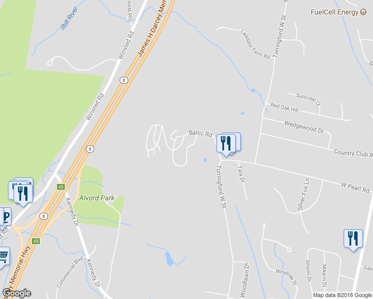map of restaurants, bars, coffee shops, grocery stores, and more near 75 Rockledge Loop in Torrington
