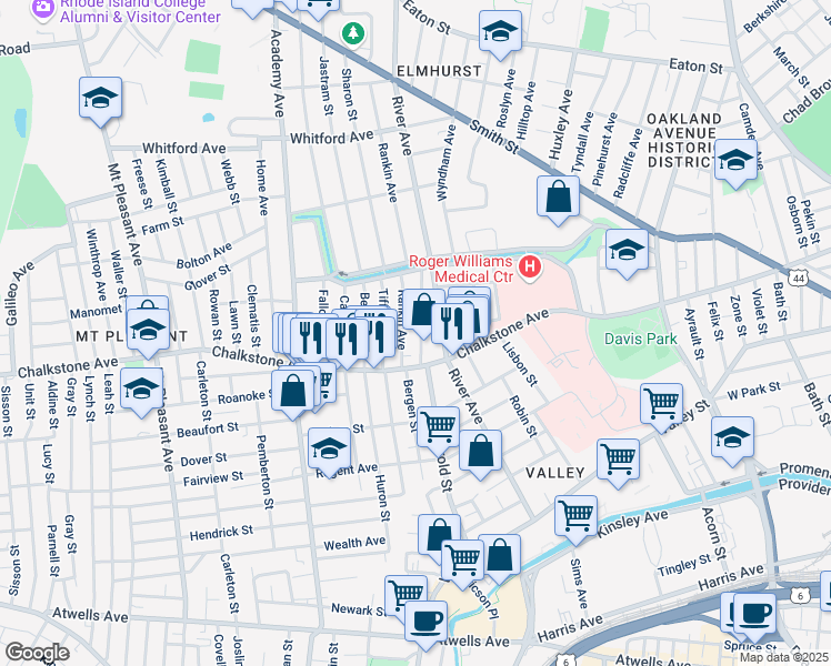 map of restaurants, bars, coffee shops, grocery stores, and more near 34 Rankin Avenue in Providence