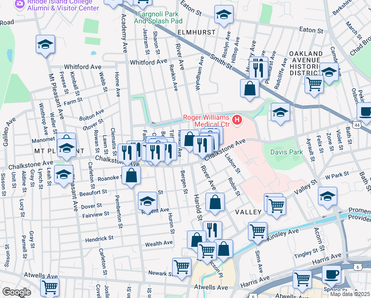 map of restaurants, bars, coffee shops, grocery stores, and more near 34 Rankin Avenue in Providence