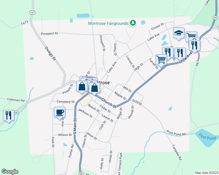 map of restaurants, bars, coffee shops, grocery stores, and more near 110 Chestnut Street in Montrose