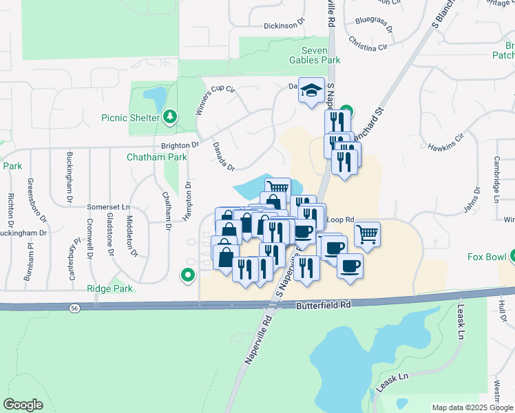 map of restaurants, bars, coffee shops, grocery stores, and more near 162 Beethoven Court in Wheaton