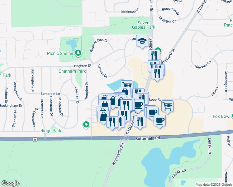 map of restaurants, bars, coffee shops, grocery stores, and more near 162 Beethoven Court in Wheaton