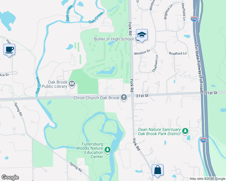 map of restaurants, bars, coffee shops, grocery stores, and more near 3011 Lincoln Road in Oak Brook