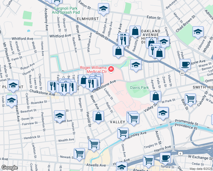 map of restaurants, bars, coffee shops, grocery stores, and more near 868 Chalkstone Avenue in Providence
