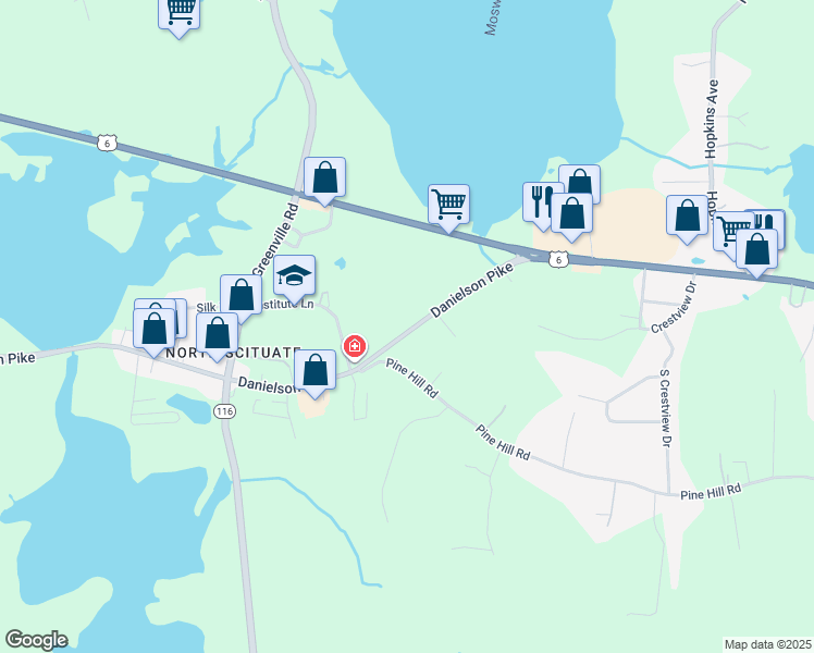 map of restaurants, bars, coffee shops, grocery stores, and more near 53 Danielson Pike in Scituate