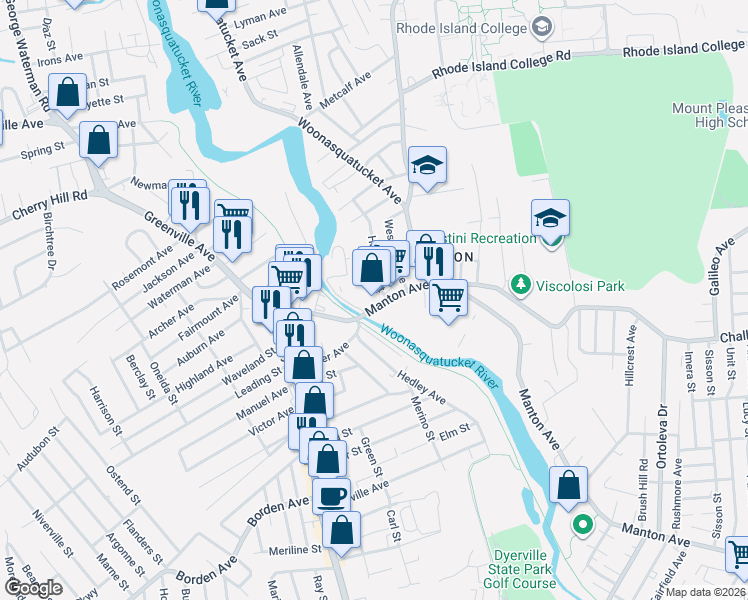 map of restaurants, bars, coffee shops, grocery stores, and more near 991 Manton Avenue in Providence