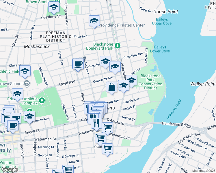 map of restaurants, bars, coffee shops, grocery stores, and more near 145 Irving Avenue in Providence
