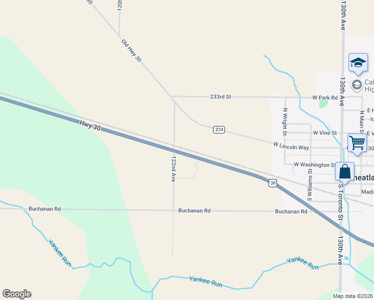 map of restaurants, bars, coffee shops, grocery stores, and more near 1228 Lincoln Highway in Wheatland