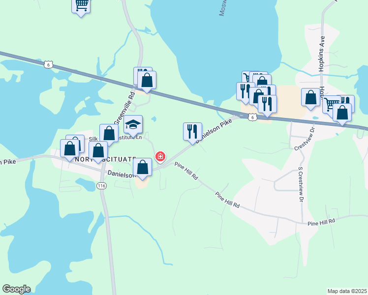 map of restaurants, bars, coffee shops, grocery stores, and more near 53 Danielson Pike in Scituate