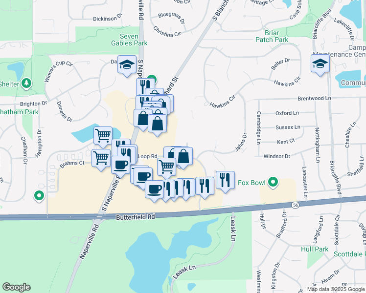 map of restaurants, bars, coffee shops, grocery stores, and more near 12 Sterling Circle in Wheaton