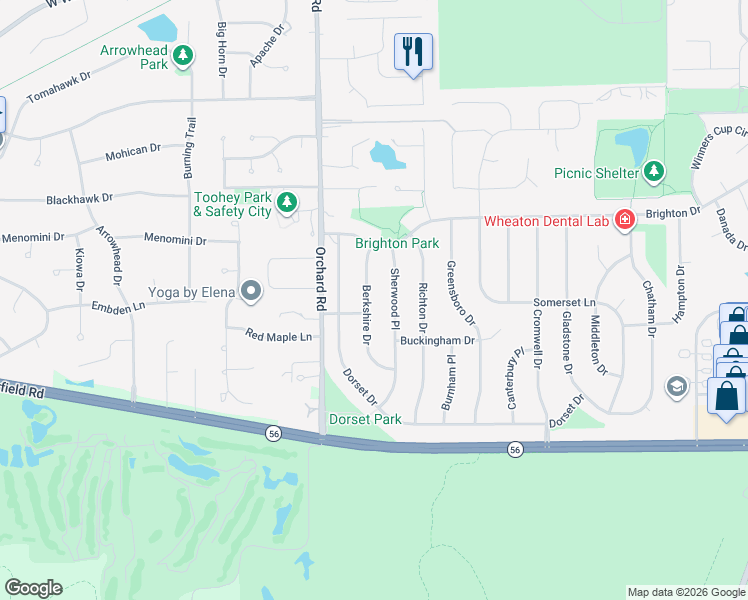 map of restaurants, bars, coffee shops, grocery stores, and more near 1947 Berkshire Drive in Wheaton