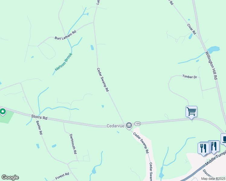 map of restaurants, bars, coffee shops, grocery stores, and more near 174 Cedar Swamp Road in Mansfield