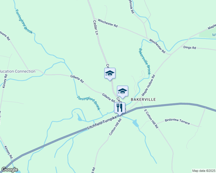 map of restaurants, bars, coffee shops, grocery stores, and more near 51 Cedar Lane in New Hartford