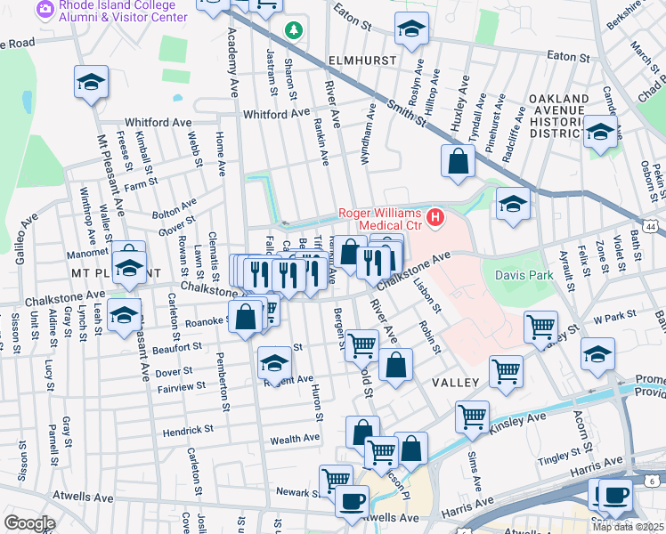 map of restaurants, bars, coffee shops, grocery stores, and more near 34 Rankin Avenue in Providence