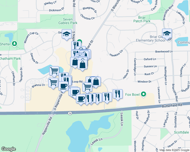 map of restaurants, bars, coffee shops, grocery stores, and more near 12 Sterling Circle in Wheaton