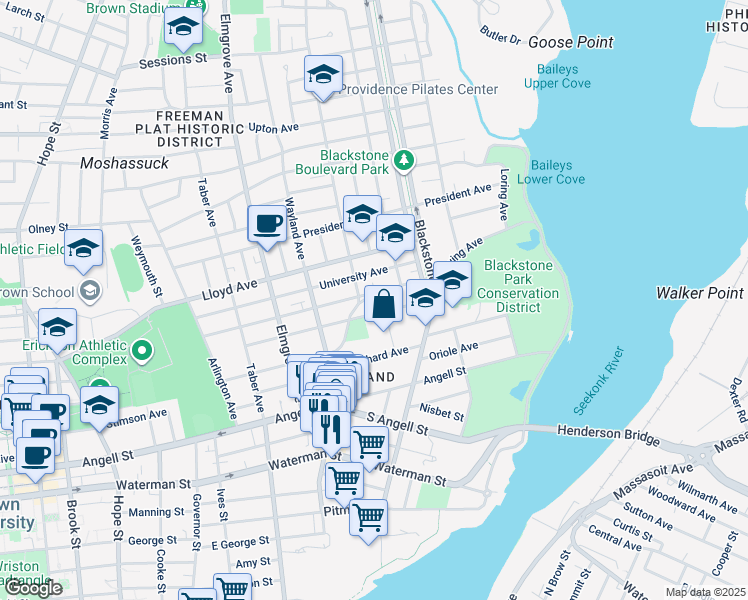 map of restaurants, bars, coffee shops, grocery stores, and more near 145 Irving Avenue in Providence