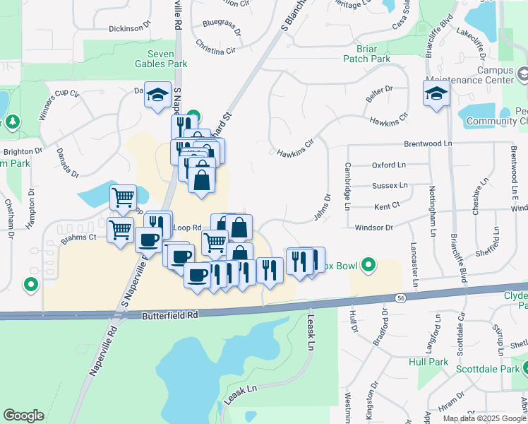 map of restaurants, bars, coffee shops, grocery stores, and more near 84 Sterling Circle in Wheaton