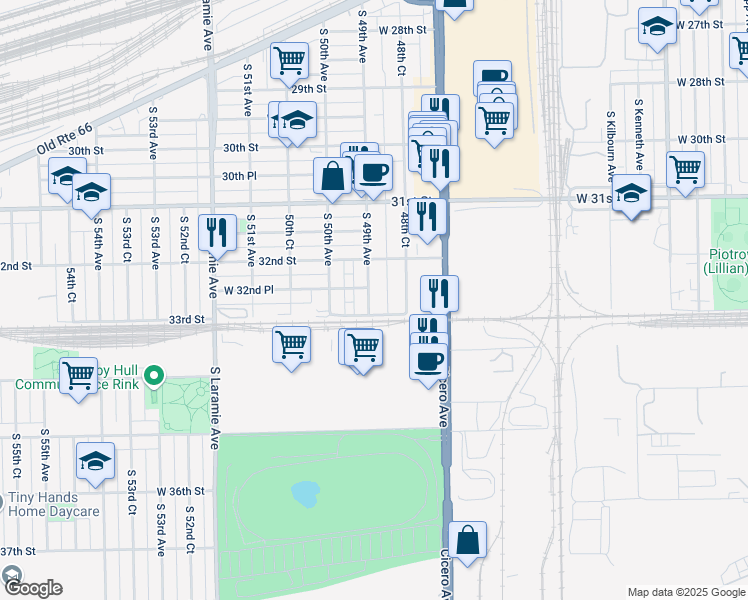 map of restaurants, bars, coffee shops, grocery stores, and more near 3235 South 49th Avenue in Cicero