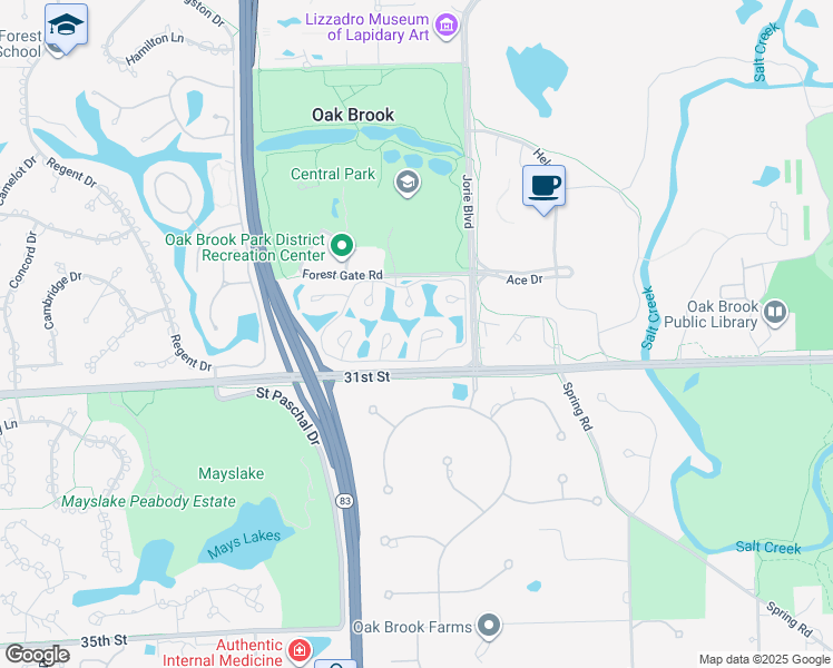 map of restaurants, bars, coffee shops, grocery stores, and more near 29 Forest Gate Cir in Oak Brook