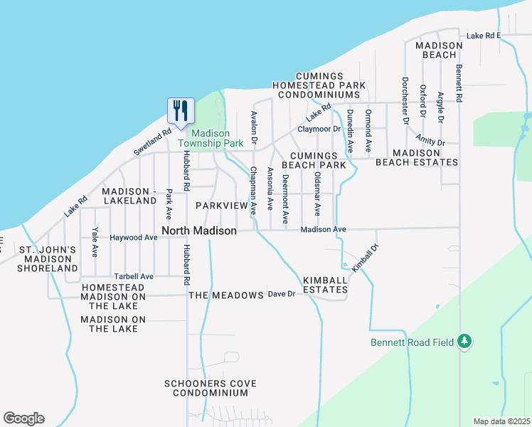 map of restaurants, bars, coffee shops, grocery stores, and more near 1497 Ansonia Avenue in Madison