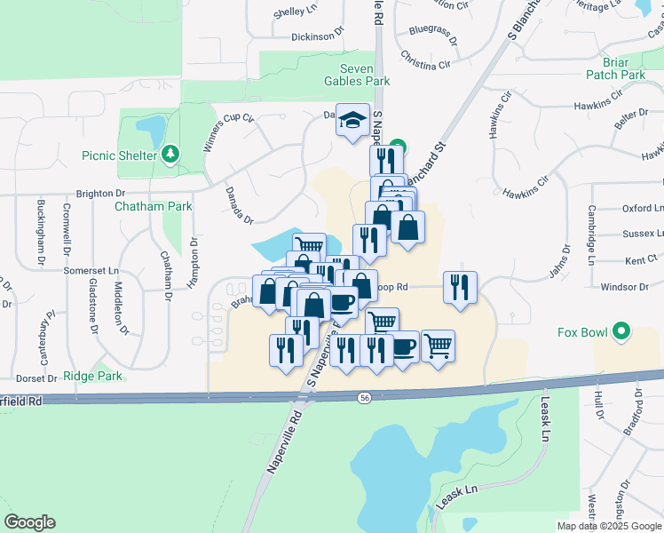 map of restaurants, bars, coffee shops, grocery stores, and more near 33 West Loop Road in Wheaton