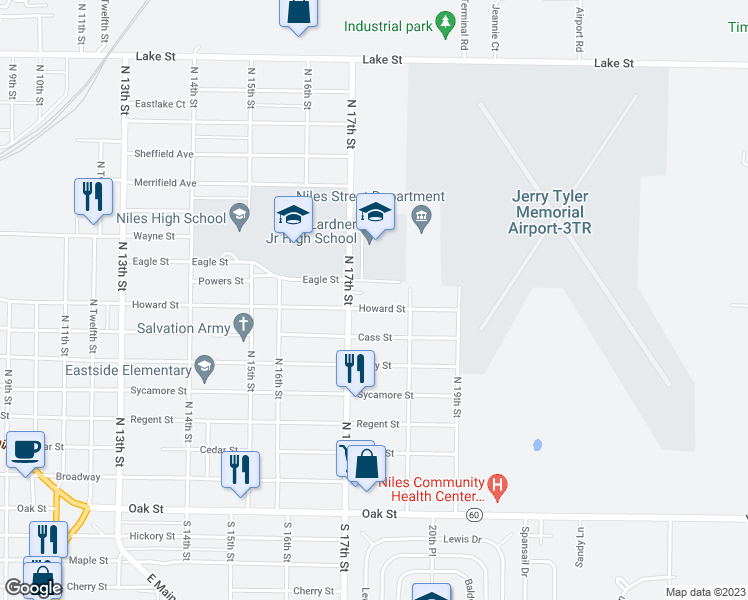 map of restaurants, bars, coffee shops, grocery stores, and more near 1709 Howard Street in Niles