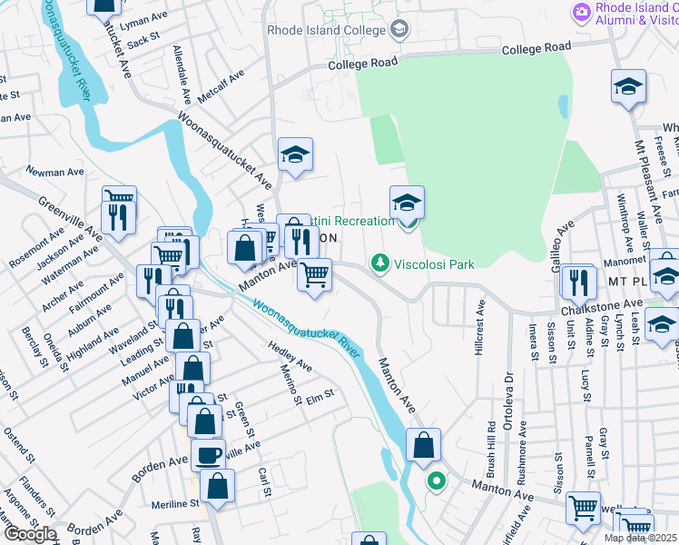 map of restaurants, bars, coffee shops, grocery stores, and more near in Providence