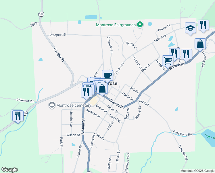map of restaurants, bars, coffee shops, grocery stores, and more near in Montrose
