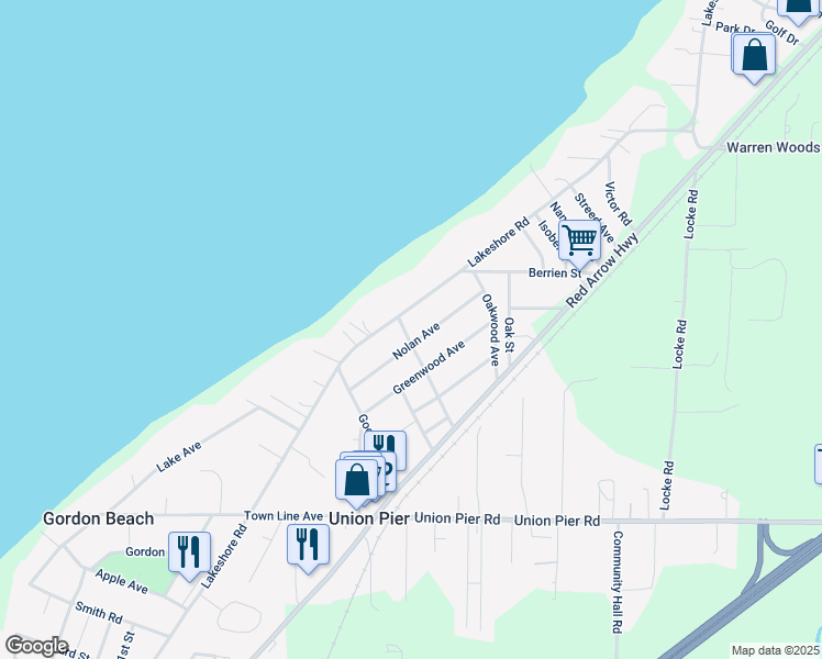 map of restaurants, bars, coffee shops, grocery stores, and more near 15795 Center Avenue in Union Pier