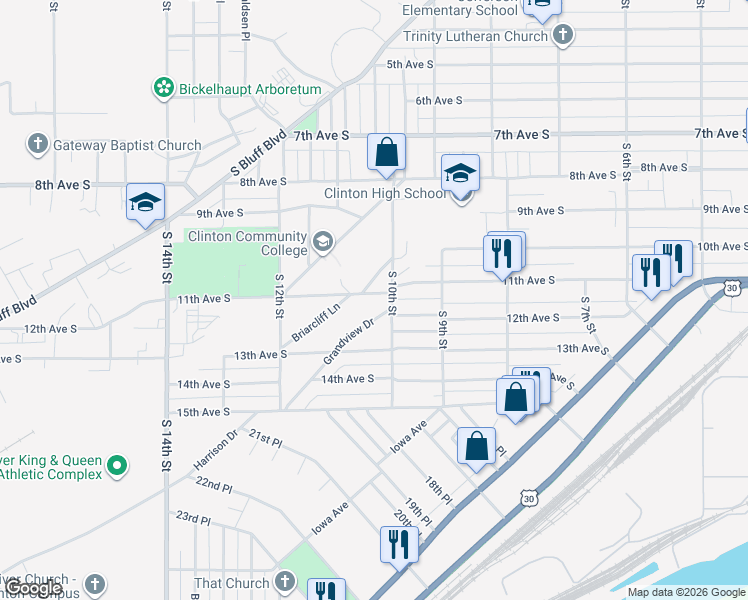 map of restaurants, bars, coffee shops, grocery stores, and more near 1015 11th Avenue South in Clinton