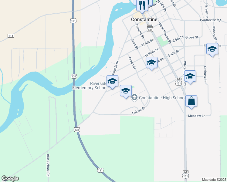 map of restaurants, bars, coffee shops, grocery stores, and more near 600 West 6th Street in Constantine