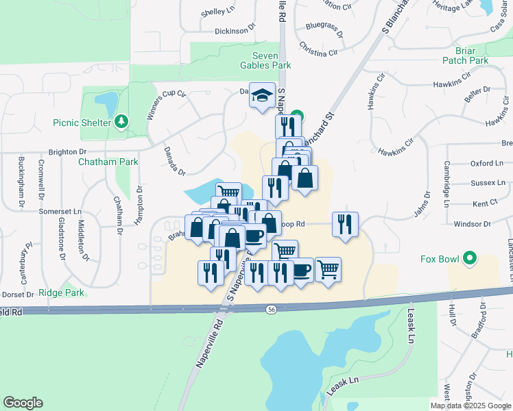 map of restaurants, bars, coffee shops, grocery stores, and more near 33 West Loop Road in Wheaton
