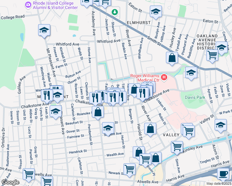 map of restaurants, bars, coffee shops, grocery stores, and more near 104 Berlin Street in Providence